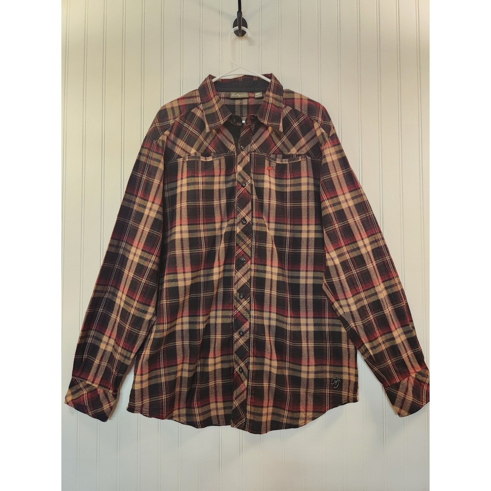 A. Tiziano Mens Plaid Button Down Shirt 2X Long Sleeve Cotton Black Red Tan